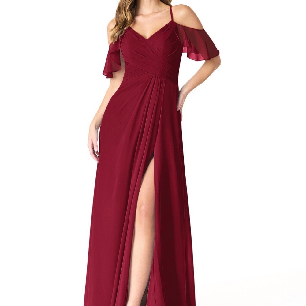 Azazie Burgundy Dakota Size 12 Off-Shoulder Dress